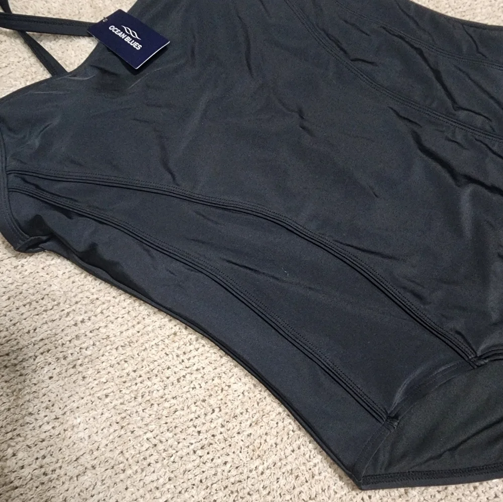 NWT Ocean Blues Black One Piece Swimsuit With Adjustable Straps XL